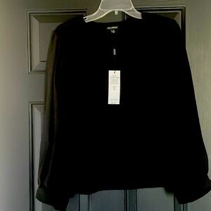 NWT sheer LS sleeve black knit top